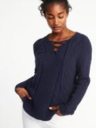 Old Navy Womens Cable-knit Lace-up Sweater For Women Lost At Sea Navy Size S