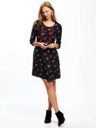 Old Navy Embroidered Swing Dress For Women - Black Floral