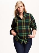 Old Navy Boyfriend Plus Size Flannel Shirt Size 1x Plus - Bright Green Plaid