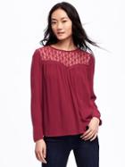 Old Navy Lace Yoke Boho Blouse For Women - Cranberry Cocktail