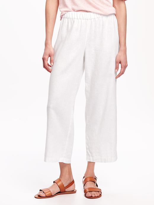 Old Navy Mid Rise Linen Blend Cropped Wide Leg Pants For Women - Bright White