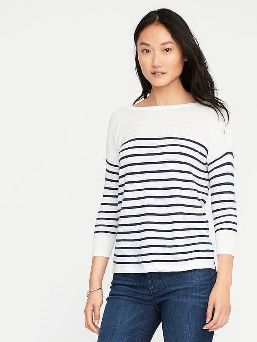 Old Navy Lightweight Textured Bateau Sweater For Women - White & Blue Stripe