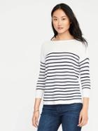 Old Navy Lightweight Textured Bateau Sweater For Women - White & Blue Stripe