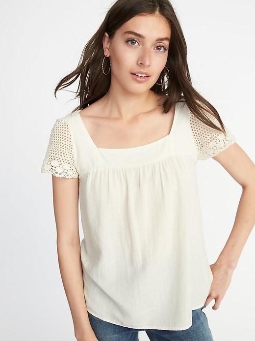 Old Navy Womens Crochet-sleeve Top For Women Creme De La Creme Size M