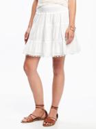 Old Navy Pom Pom Trim Gauze Circle Skirt For Women - Cream
