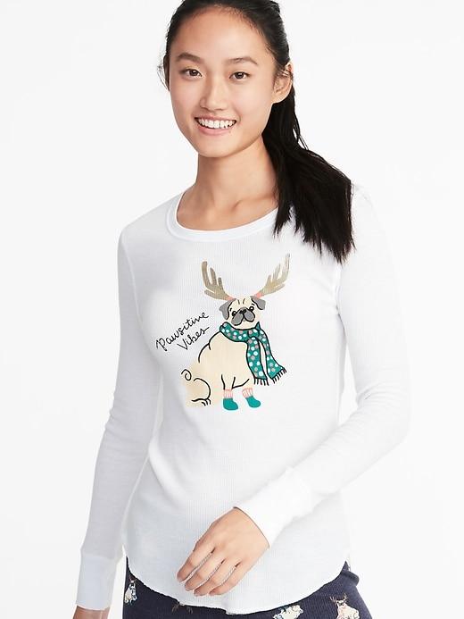 Old Navy Womens Slim-fit Graphic Thermal-knit Top For Women Pawsitive Vibes Size S