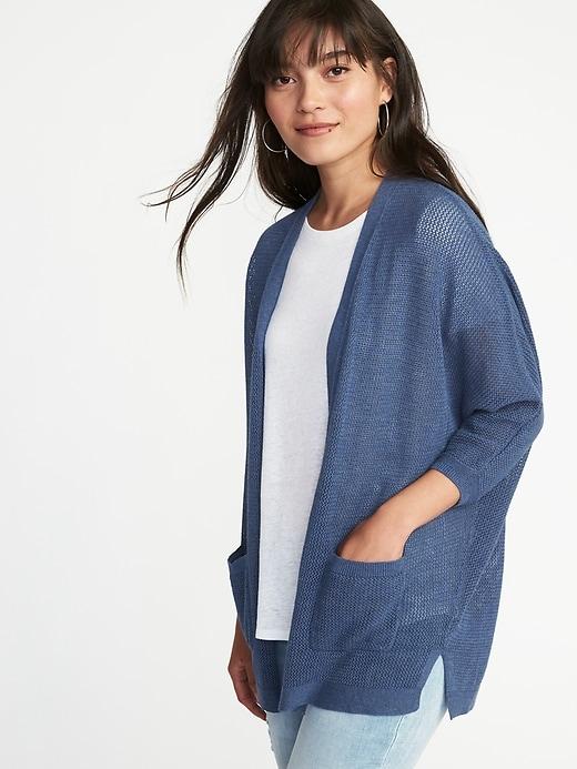 Old Navy Womens Open-front Dolman-sleeve Textured-knit Sweater For Women Indigo Heather Size M