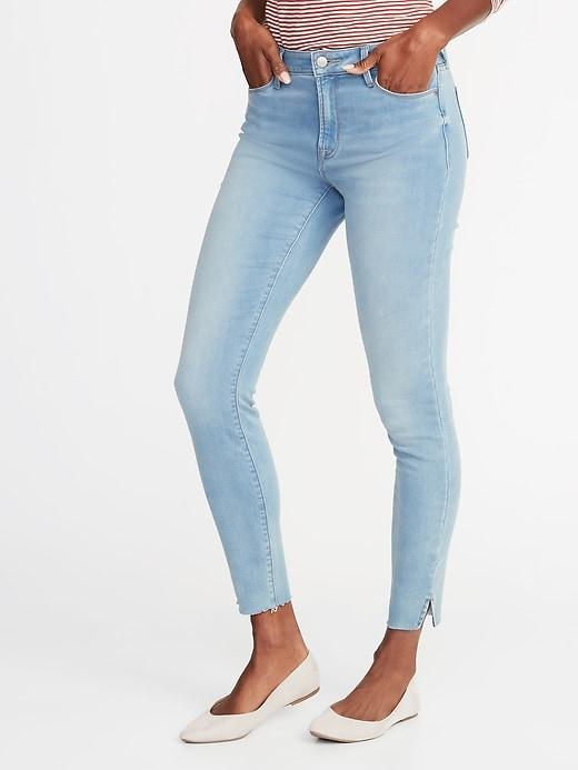Old Navy Womens Mid-rise Built-in Warm Raw-edge Rockstar Super Skinny Jeans For Women Mission Blue Size 4
