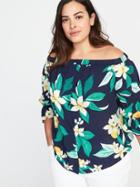 Old Navy Womens Plus-size Off-the-shoulder No-peek Button-front Blouse Navy Floral Size 3x