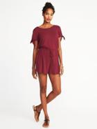 Old Navy Womens Tie-sleeve Romper For Women Golly Gee Garnet Size S