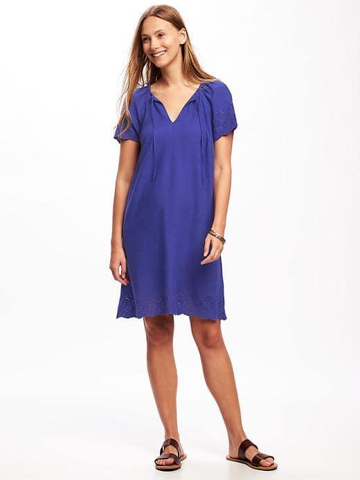 Old Navy Linen Blend Cutwork Embellished Shift Dress For Women - Ultra Violet
