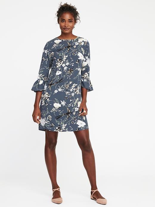 Old Navy Ruffle Sleeve Shift Dress For Women - Gray Floral Print