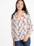 Old Navy Womens Ruffle-trim Faux-wrap Georgette Top For Women White Floral Size M