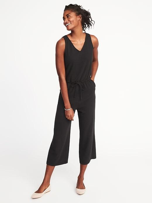 Old Navy Womens Wide-leg Boucl-jersey Jumpsuit For Women Black Size M