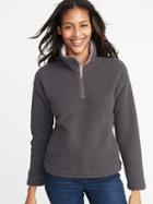 Old Navy Womens Sherpa 1/4-zip Mock-neck Pullover For Women Graphite Size S