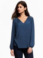 Old Navy Crochet Trim Shirred Blouse For Women - Show And Teal
