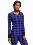 Old Navy Thermal Patterned Tee For Women - Blue Buffalo Plaid