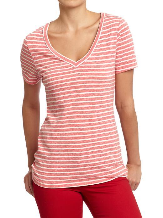 Old Navy Relaxed V Neck Tee Size L - Pink Stripe