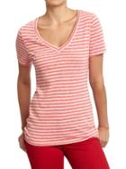 Old Navy Relaxed V Neck Tee Size L - Pink Stripe