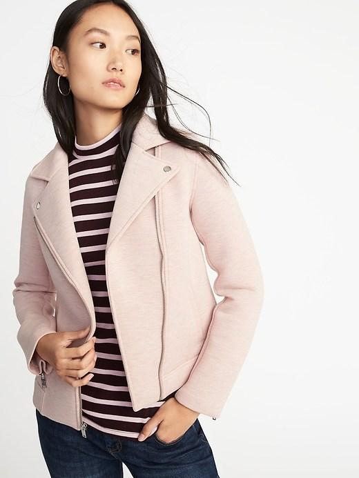 Old Navy Womens Fleece-knit Moto Jacket For Women Heather Pink Size Xs