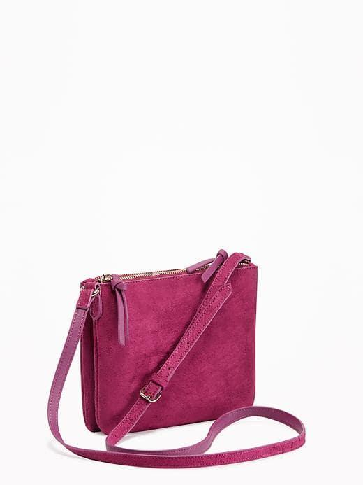 Old Navy Sueded Dual Zip Crossbody Bag For Women - Fuchsia Generations