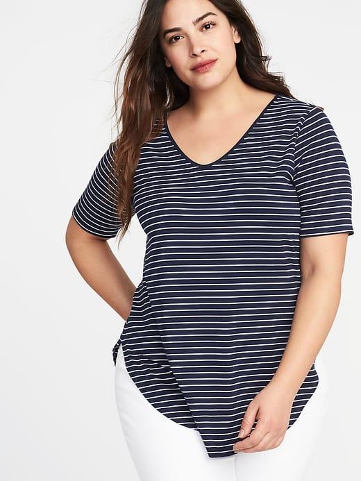 Old Navy Womens Plus-size Curved-hem Extra-long Tunic Navy Stripe Size 4x