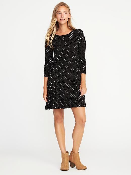 Old Navy Womens Jersey-knit Swing Dress For Women Black Dots Size M