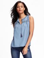 Old Navy Embroidered Swing Tank For Women - Chambray Blue