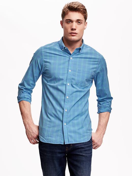 Old Navy Slim Fit Plaid Shirt For Men - Cabana Blue
