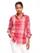 Old Navy Classic Pocket Shirt For Women - Red Multi Plaid