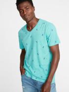 Slub-knit Lobster-print V-neck Tee For Men