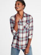 Old Navy Womens Relaxed Plaid Twill Classic Shirt For Women White Tartan Size Xs