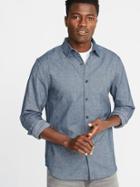 Old Navy Mens Slim-fit Textured Pattern Shirt For Men Blue Herringbone Size S