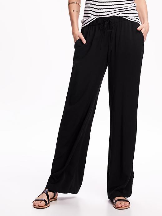 Old Navy Mid Rise Wide Leg Drapey Pants For Women - Blackjack
