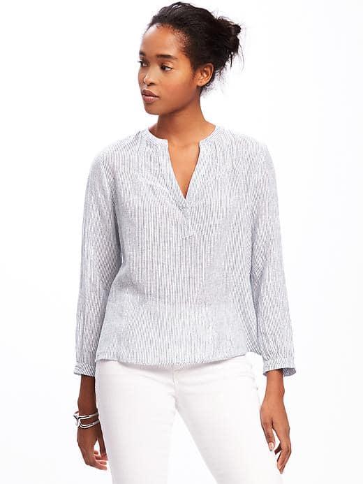 Old Navy Relaxed Linen Blend Shirt For Women - Blue Floral