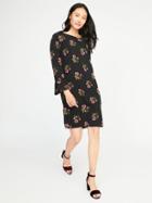 Old Navy Womens Ruffle-sleeve Shift Dress For Women Black Flower Size Xs