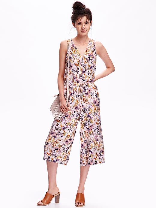 Old Navy Floral V Neck Jumpsuit For Women - White