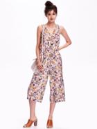 Old Navy Floral V Neck Jumpsuit For Women - White