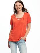 Old Navy Slub Knit Lace Up Tunic Tee For Women - Hot Tamale