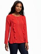 Old Navy Classic Ruffle Top Blouse For Women - Red Buttons