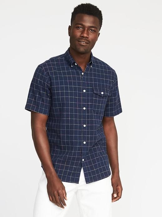 Old Navy Mens Slim-fit Linen-blend Pocket Shirt For Men Blue Size S