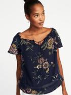 Old Navy Womens Relaxed Tassel-tie Peasant Top For Women Navy Floral Size Xs