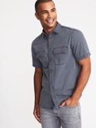 Old Navy Mens Regular-fit Garment-dyed Utility Shirt For Men Washed Black Size Xs