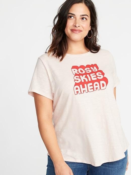 Old Navy Womens Everywear Plus-size Graphic Slub-knit Tee Rosy Skies Ahead Size 1x