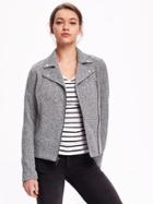 Old Navy Sweater Fleece Moto Jacket For Women - Grey Marl