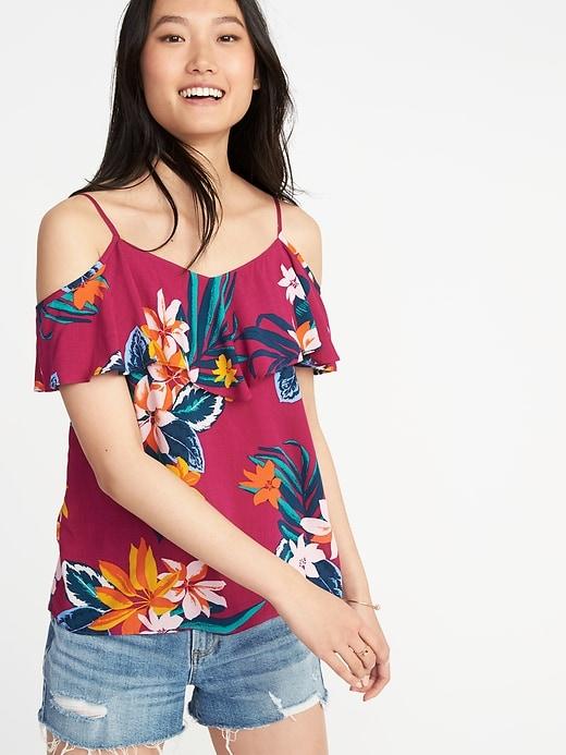 Old Navy Womens Relaxed Off-the-shoulder Swing Top For Women Raspberry Floral Size S
