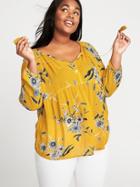 Old Navy Womens Floral Crinkle-crepe Plus-size Blouse Yellow Floral Size 3x