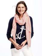 Old Navy Printed Linear Scarf - Coral Retro Stripe