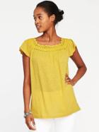 Old Navy Crochet Trim Linen Blend Swing Top For Women - Maize Maze