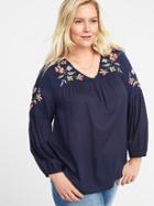 Old Navy Womens Plus-size Embroidered V-neck Blouse Lost At Sea Navy Size 2x